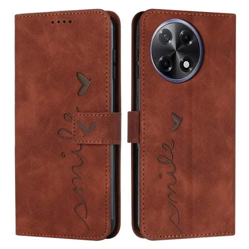 Funda de Piel con Relieve de Corazón y Cordón Largo para Tecno Camon 30S (Marrón)