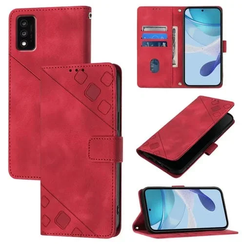 Funda de Piel con Relieve para Teléfono TCL 30T T603Dl (Roja)