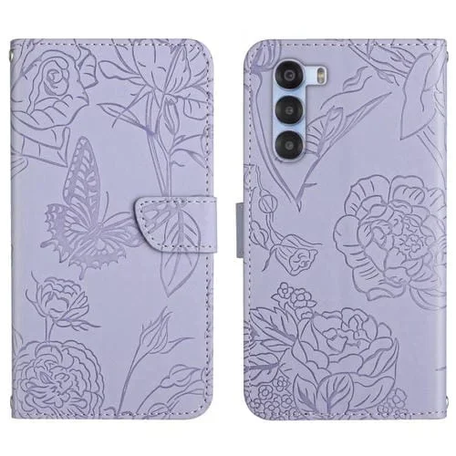Funda de Piel con Relieve Peonía y Mariposa para ZTE Nubia S 5G A403Zt (Morado)