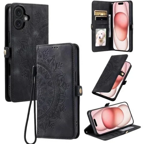 Funda de Piel con Relieve Totem para iPhone 16 Plus (Negra)