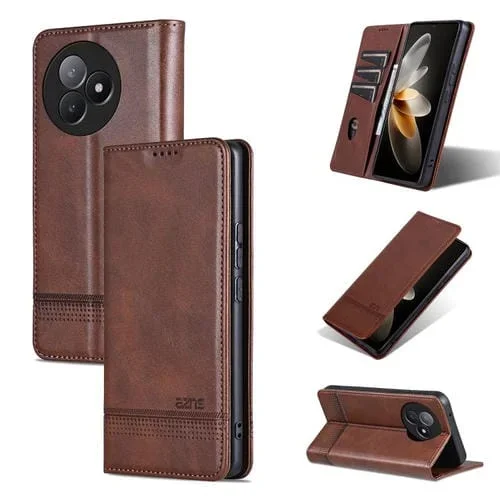 Funda de piel con tapa magnética AZNS para Redmi K80 Ultra (marrón oscuro)