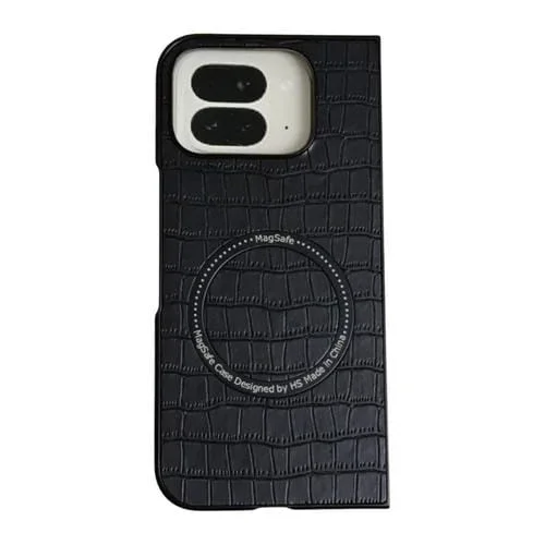 Funda de Piel con Tapa Magnética y Diseño de Cocodrilo para Google Pixel 9 Pro Fold (Negra)