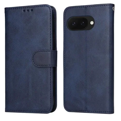 Funda de Piel con Tapa y Textura Clásica de Becerro para Google Pixel 9A (Azul)