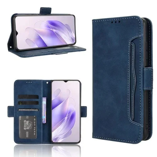Funda de Piel con Textura de Becerro y Ranuras para Tarjetas para Oukitel C37 (Azul)