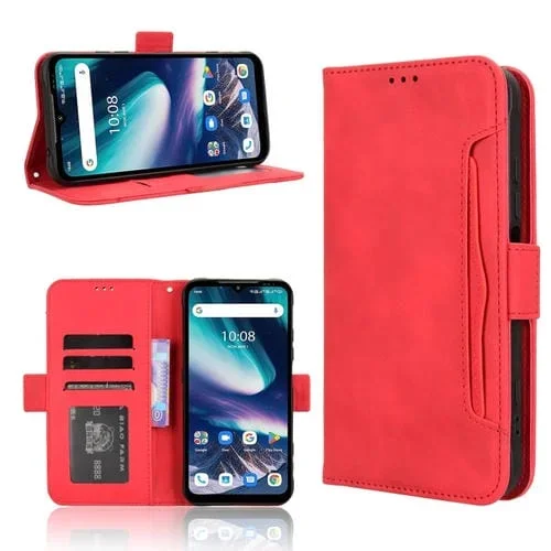 Funda de Piel con Textura de Becerro y Ranuras para Tarjetas para Umidigi Bison X20 (Rojo)