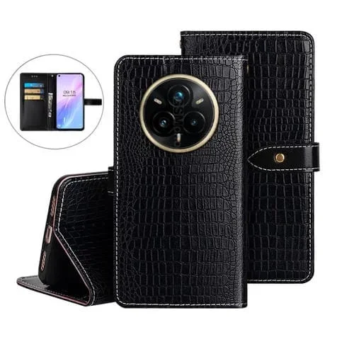 Funda de Piel con Textura de Cocodrilo para Realme 14 Pro+ 5G (Negra)