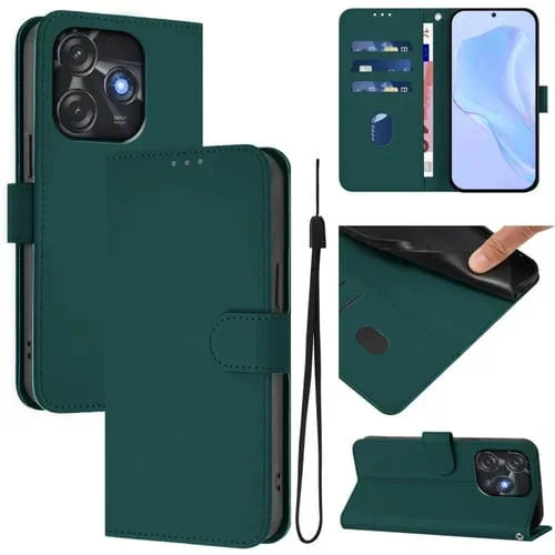 Funda de Piel con Textura y Cordón para Tecno Spark 10C/10 4G (Verde Oscuro)