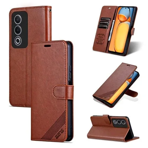 Funda de Piel de Oveja con Tapa Azns para Oppo A3 Energy/A3X 5G (Marrón)
