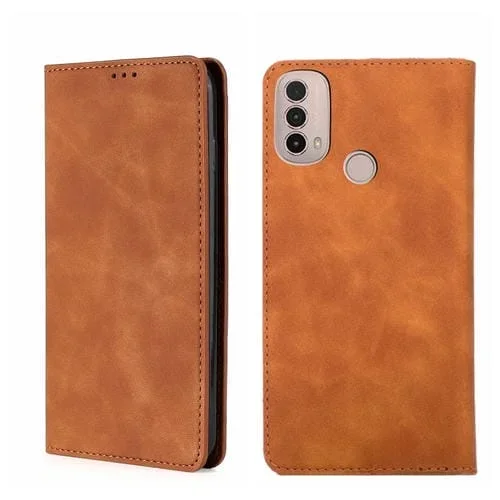 Funda de Piel Magnética Horizontal para Motorola Moto E40 (Light Brown)