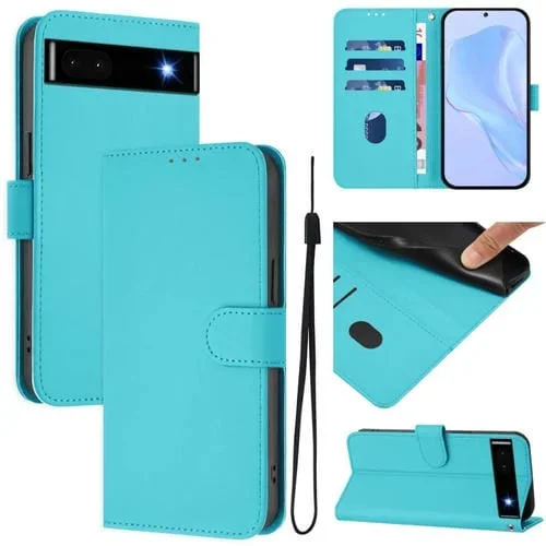 Funda de Piel para Google Pixel 6A con Cordón y Tacto Suave (Azul Lago)