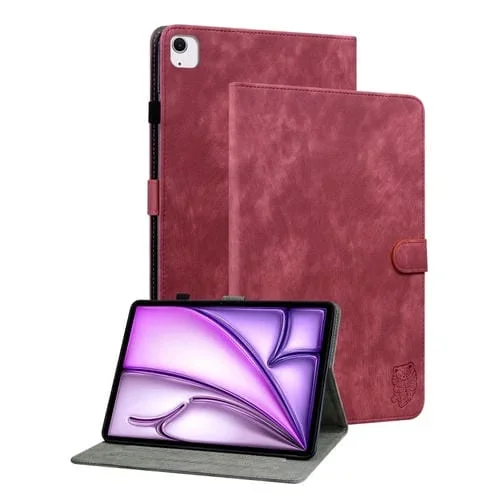 Funda de Piel para iPad Air 13 (2025/2024) con Estampado de Tigre en Relieve (Roja)