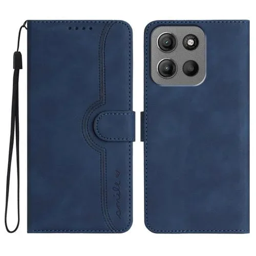 Funda de Piel para Motorola Moto G15 con Diseño de Corazón (Azul Real)
