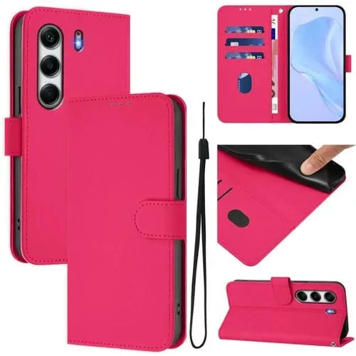 Funda de Piel para Tecno Camon 40 4G con Textura Lisa y Cordón (Rosa)
