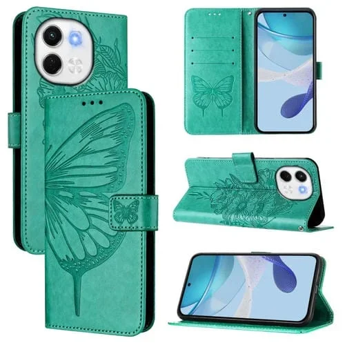 Funda de Piel para Tecno Spark 30 5G y Pova 6 Neo 5G con Diseño de Mariposa en Relieve (Verde)