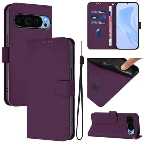 Funda de Piel Sintética con Cordón para Google Pixel 9 Pro XL (Violeta)