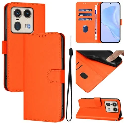 Funda de Piel Sintética con Cordón para Motorola Edge 50 Ultra/X50 Ultra (Naranja)