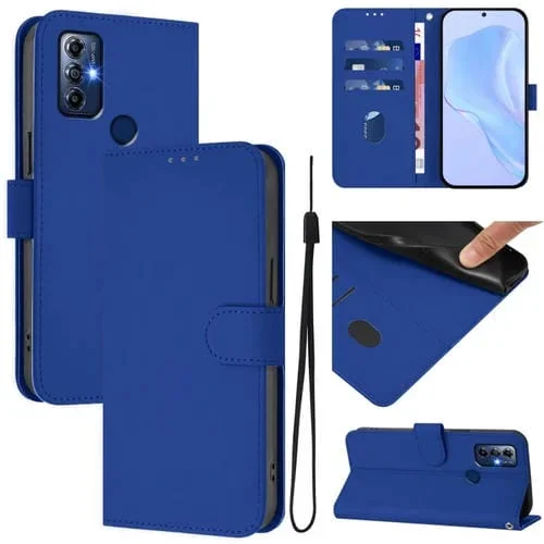 Funda de Piel Sintética con Cordón para Motorola G Pure Moto G Play 2023 (Azul Oscuro)