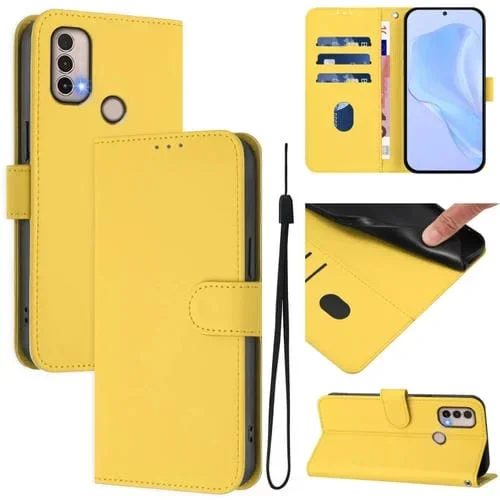 Funda de Piel Sintética con Cordón para Motorola Moto E20/E30/E40 (Amarillo Limón)