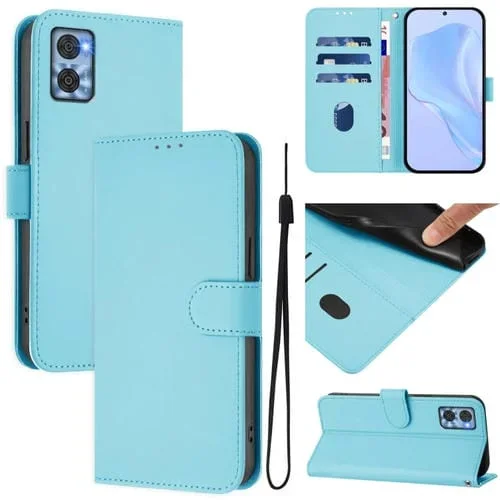 Funda de Piel Sintética con Cordón para Motorola Moto E22 4G/E22I 4G (Azul Cielo)