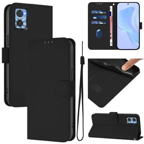 Funda de Piel Sintética con Cordón para Motorola Moto E22 4G/E22I 4G (Negro)