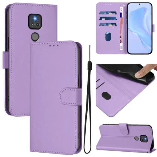 Funda de Piel Sintética con Cordón para Motorola Moto G Play 2021 (Morado Lavanda)