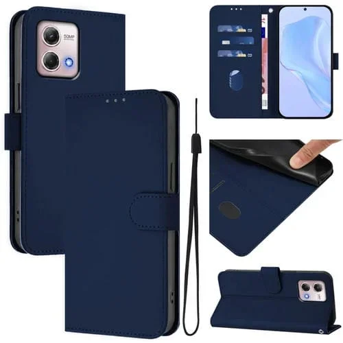 Funda de Piel Sintética con Cordón para Motorola Moto G Stylus 2023 4G (Azul Marino)