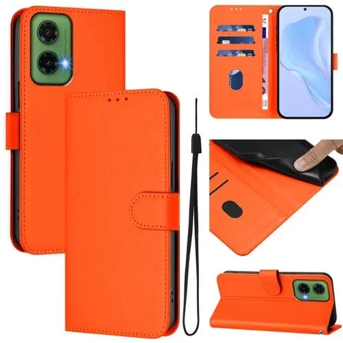 Funda de Piel Sintética con Cordón para Motorola Moto G35 (Naranja)