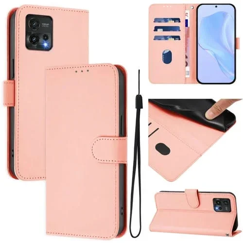 Funda de Piel Sintética con Cordón para Motorola Moto G72 (Rosa)