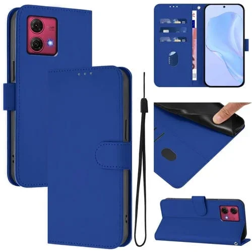 Funda de Piel Sintética con Cordón para Motorola Moto G84 5G (Azul Oscuro)