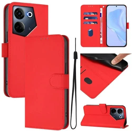 Funda de Piel Sintética con Cordón para Tecno Camon 20 Pro 4G (Rojo)
