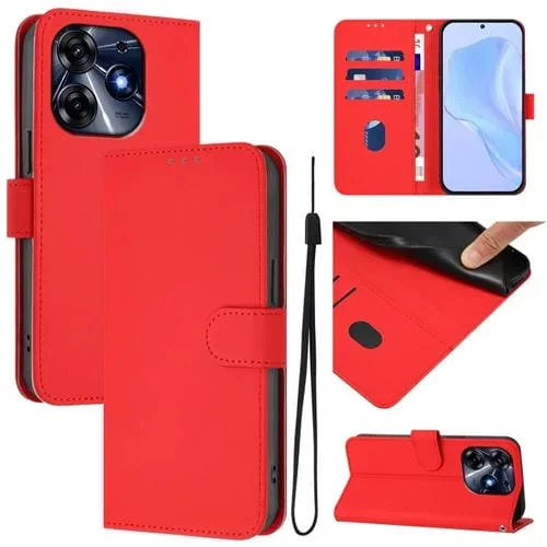 Funda de Piel Sintética con Cordón para Tecno Spark 10 Pro 4G (Rojo)
