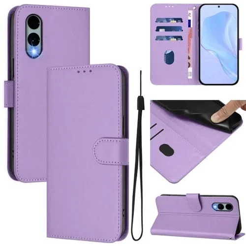 Funda de Piel Sintética con Cordón para Teléfono Fujitsu Arrows We2/F-52E (Morado Lavanda)