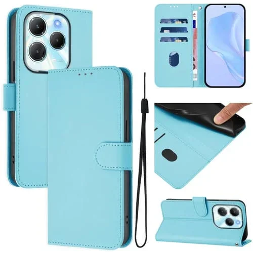 Funda de Piel Sintética con Cordón para Teléfono Infinix Hot 40 4G (Azul Cielo)