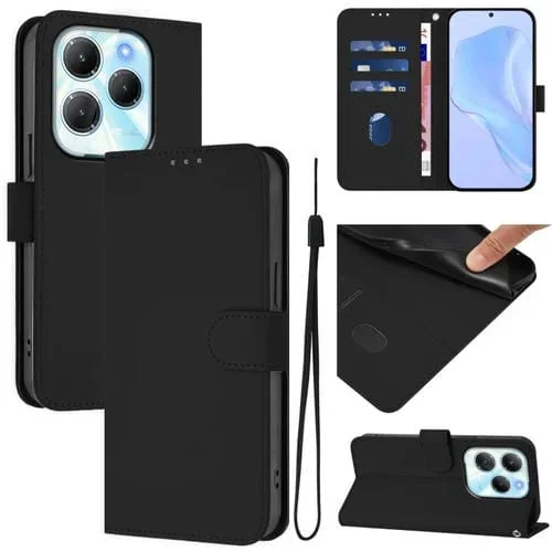 Funda de Piel Sintética con Cordón para Teléfono Infinix Hot 40 4G (Negro)
