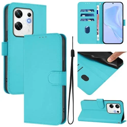 Funda de Piel Sintética con Cordón para Teléfono Infinix Zero 30 4G (Azul Lago)
