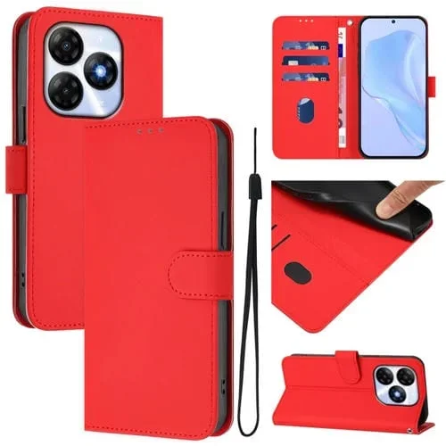 Funda de Piel Sintética con Cordón para Teléfono Itel P55 4G (Rojo)