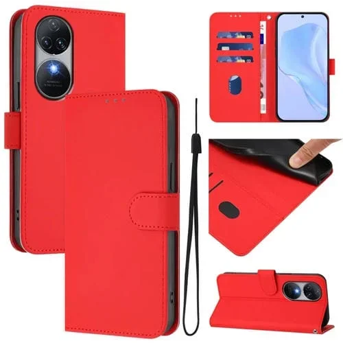 Funda de Piel Sintética con Cordón para Teléfono Oukitel C38 (Rojo)