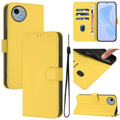 Funda de Piel Sintética con Cordón para Teléfono Sharp Aquos Wish4/Sh-52E (Amarillo Limón)
