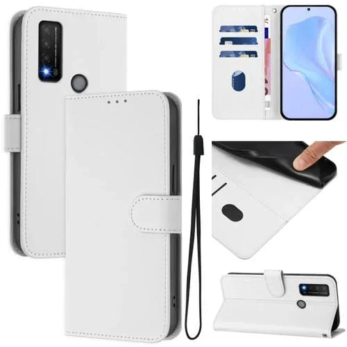 Funda de Piel Sintética con Cordón para Teléfono TCL 20 R 5G (Blanco)