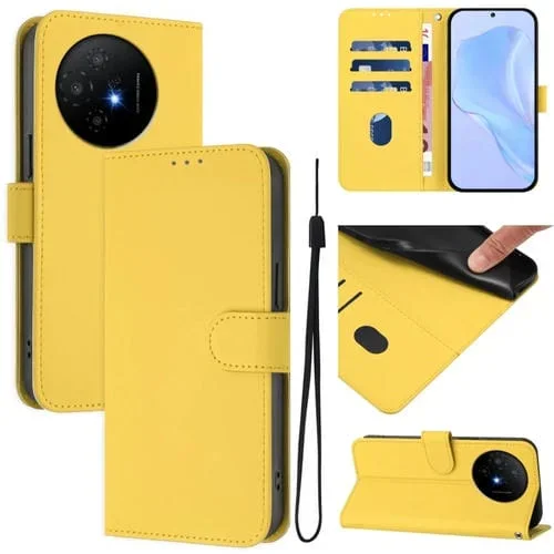 Funda de Piel Sintética con Cordón para Teléfono TCL 50 Xl (Amarillo Limón)