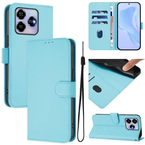 Funda de Piel Sintética con Cordón para ZTE Blade V60 4G y Axon 60 4G (Azul Cielo)