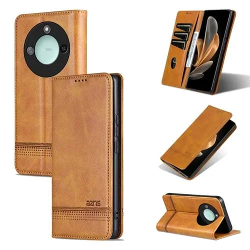 Funda de Piel Sintética con Tapa Magnética para Honor X60 Azns (Marrón Claro)