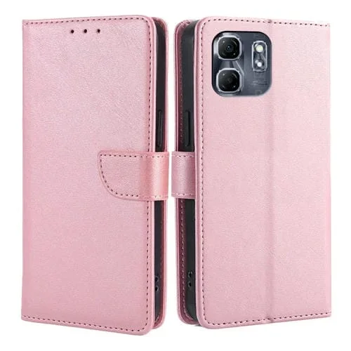 Funda de Piel Sintética con Textura de Becerro y Hebilla para Infinix Hot 50I 4G (Oro Rosa)
