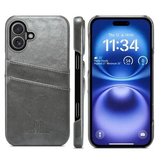 Funda de piel sintética con textura retro de cera de aceite Fierre Shann para iPhone 17 (gris)