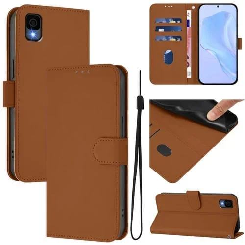 Funda de Piel Sintética para TCL 30Z T602Dl con Cordón (Marrón)