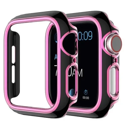 Funda de Reloj PC Galvanoplastia Dos Colores para Apple Watch Series 3 2 1 38mm (Negro Rosa)