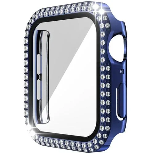 Funda de Reloj + Protector de Vidrio Templado Diamante para Apple Watch Series 6, SE, 5, 4 40mm (Azul Marino)