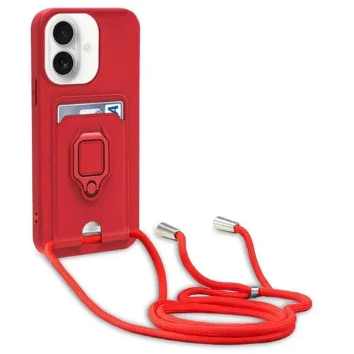 Funda de silicona con soporte magnético para tarjetas y correa deslizante para iPhone 17 (rojo)