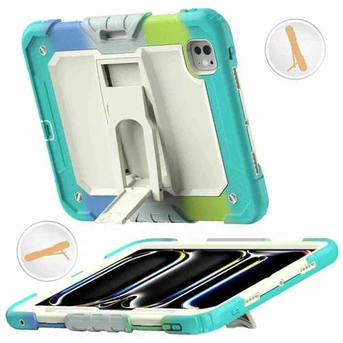 Funda de Silicona Hídrica para iPad Pro 11 (2024) con Correa y Soporte (Azul Claro Camuflaje)