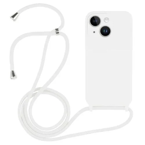 Funda de Silicona Líquida con Cordón Cruzado para iPhone 15 Plus (Blanco)